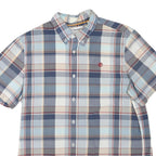 TIMBERLAND Mens Blue Beige Cotton Blend Check Shirt L Short Sleeve Button Down