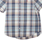 TIMBERLAND Mens Blue Beige Cotton Blend Check Shirt L Short Sleeve Button Down