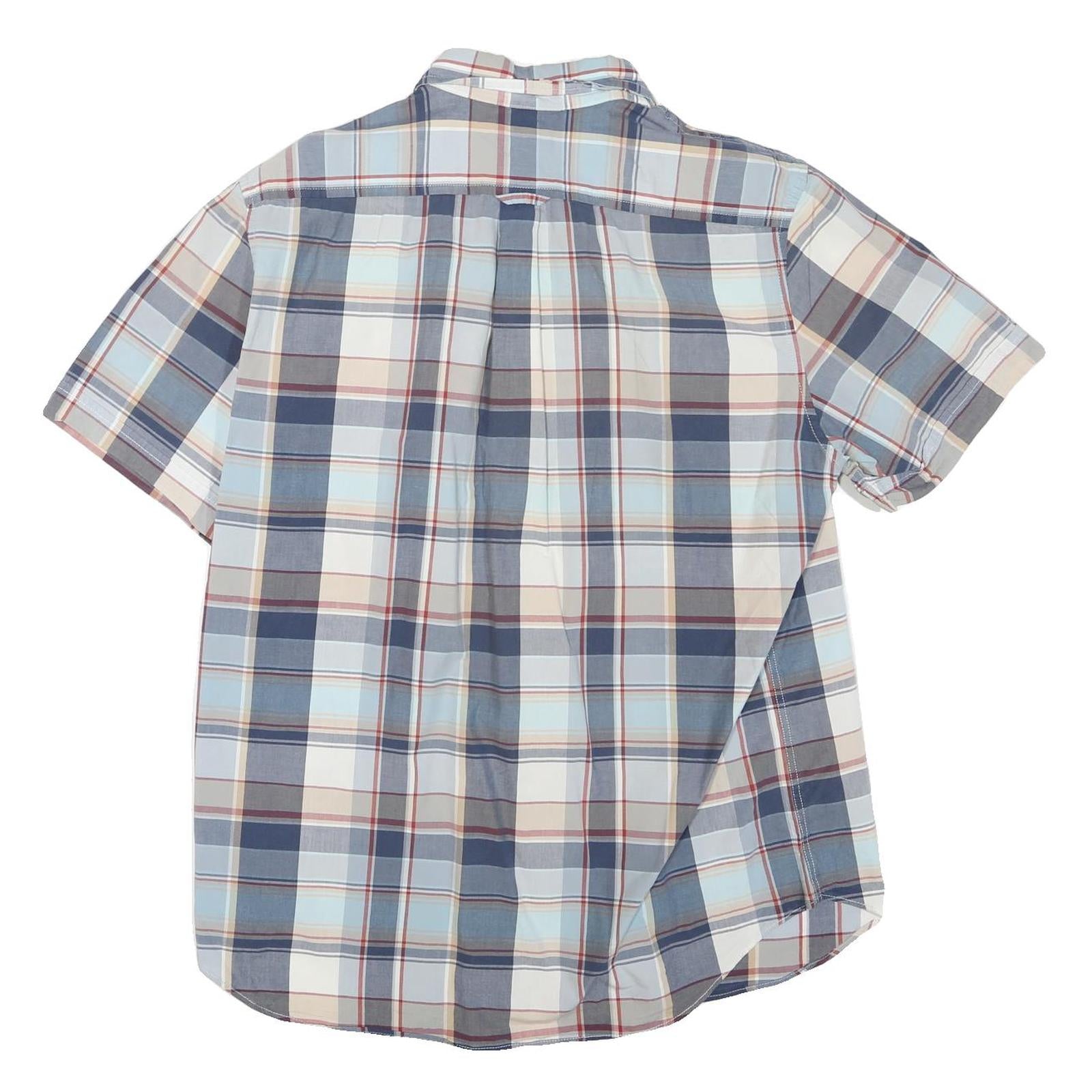 TIMBERLAND Mens Blue Beige Cotton Blend Check Shirt L Short Sleeve Button Down