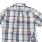 TIMBERLAND Mens Blue Beige Cotton Blend Check Shirt L Short Sleeve Button Down