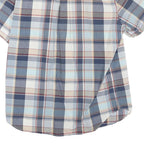 TIMBERLAND Mens Blue Beige Cotton Blend Check Shirt L Short Sleeve Button Down