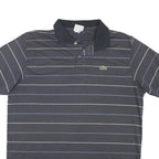 LACOSTE Mens Blue & Grey Striped Short Sleeve Polo Shirt L Cotton Blend Casual
