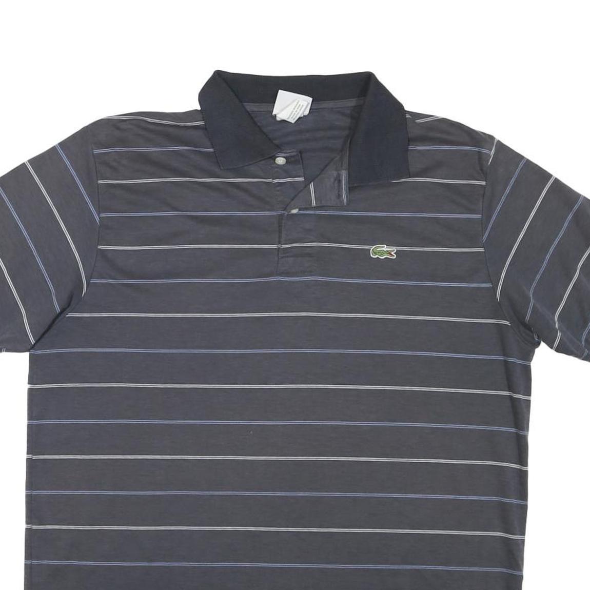 LACOSTE Mens Blue & Grey Striped Short Sleeve Polo Shirt L Cotton Blend Casual