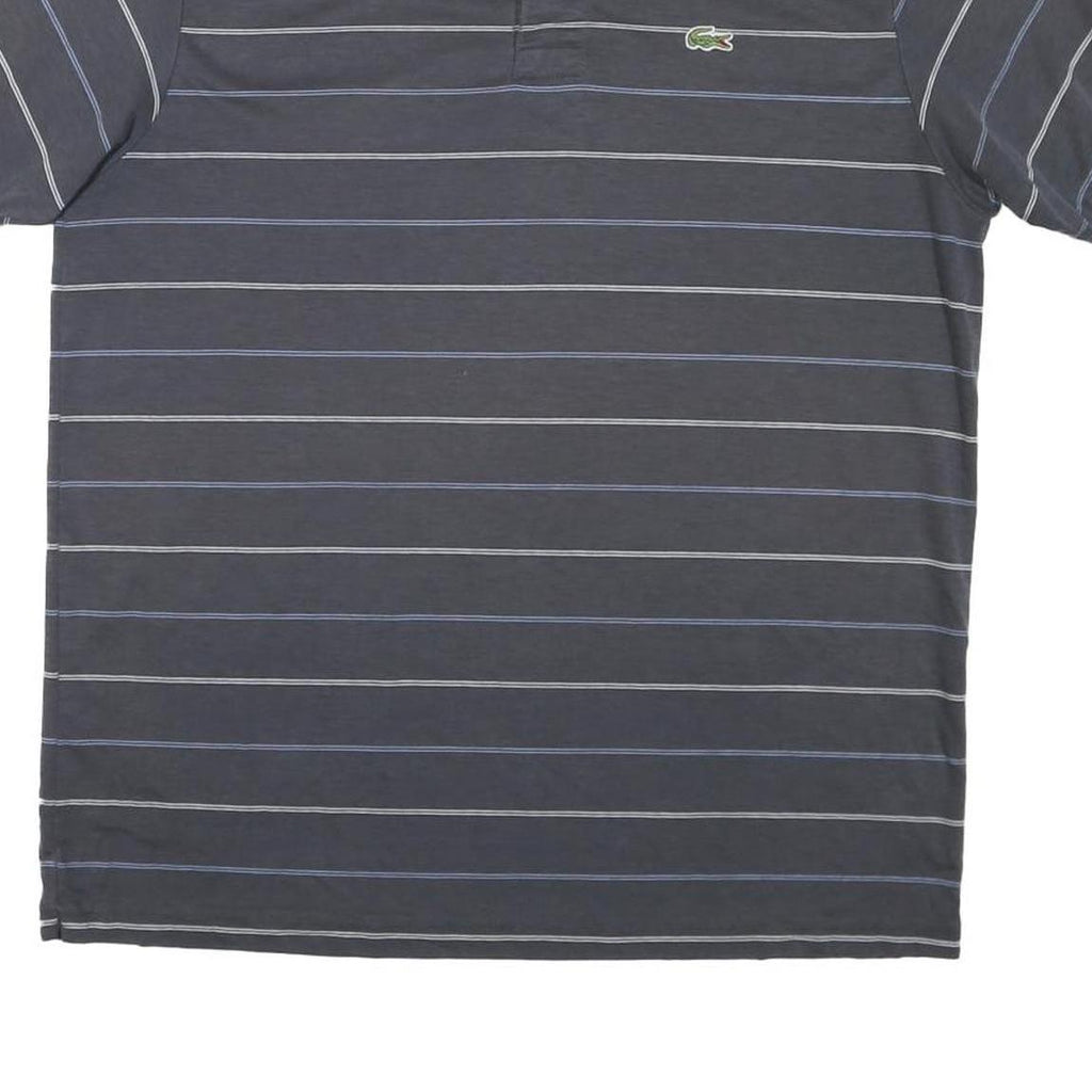 LACOSTE Mens Blue & Grey Striped Short Sleeve Polo Shirt L Cotton Blend Casual