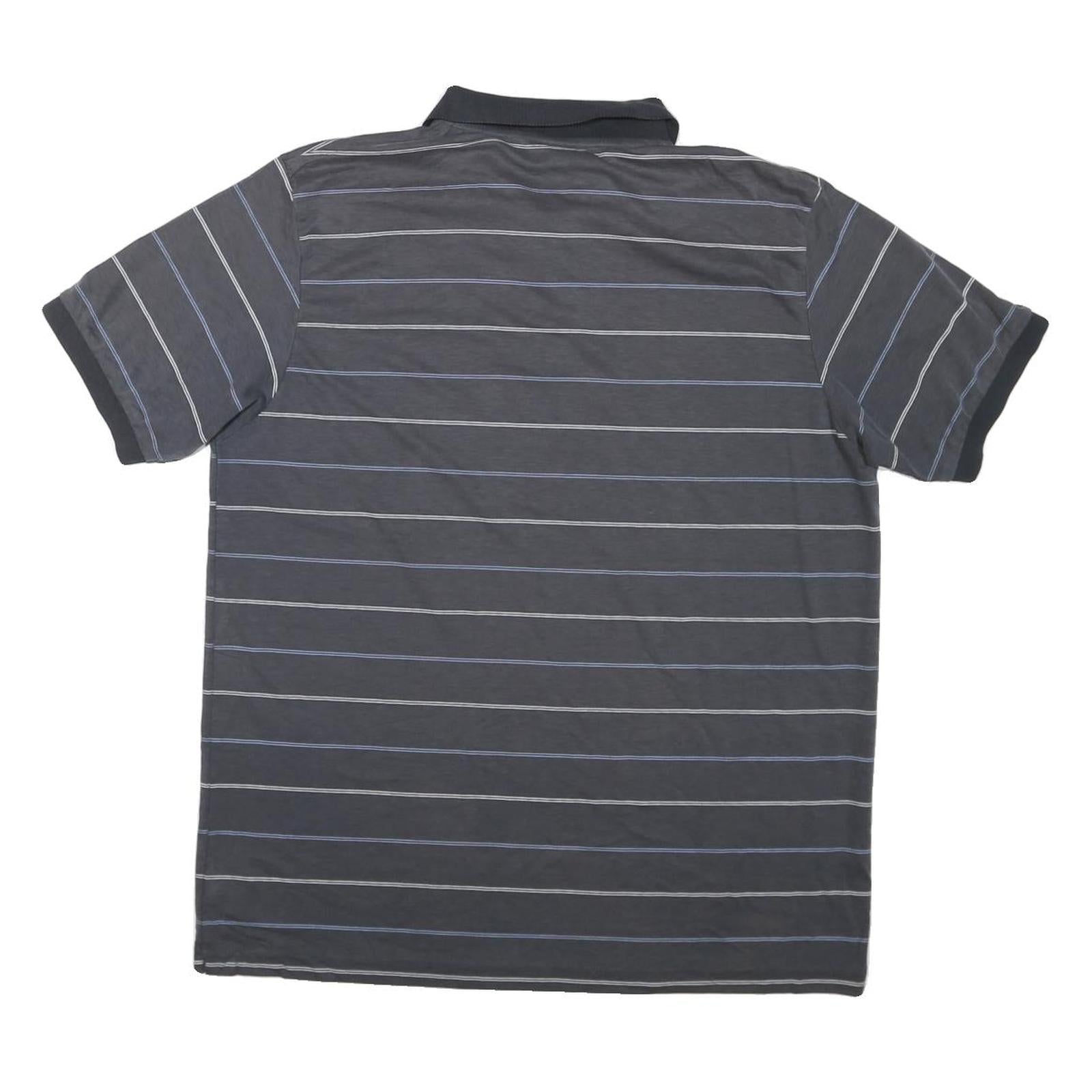 LACOSTE Mens Blue & Grey Striped Short Sleeve Polo Shirt L Cotton Blend Casual
