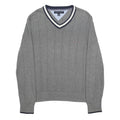 TOMMY HILFIGER Mens Grey Patterned Jumper V-Neck Basic Knit M Cotton Casual