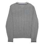TOMMY HILFIGER Mens Grey Patterned Jumper V-Neck Basic Knit M Cotton Casual