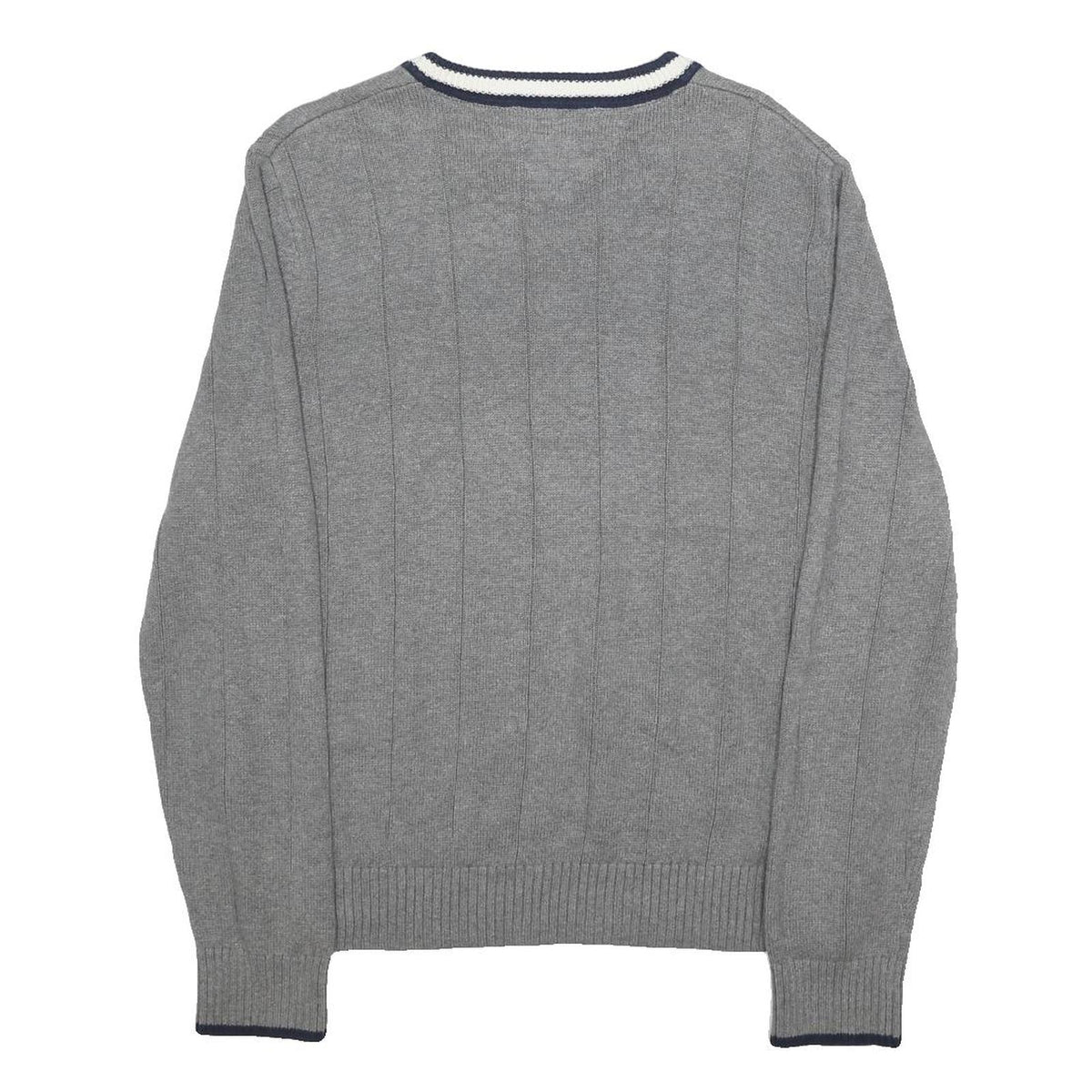 TOMMY HILFIGER Mens Grey Patterned Jumper V-Neck Basic Knit M Cotton Casual