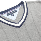 TOMMY HILFIGER Mens Grey Patterned Jumper V-Neck Basic Knit M Cotton Casual