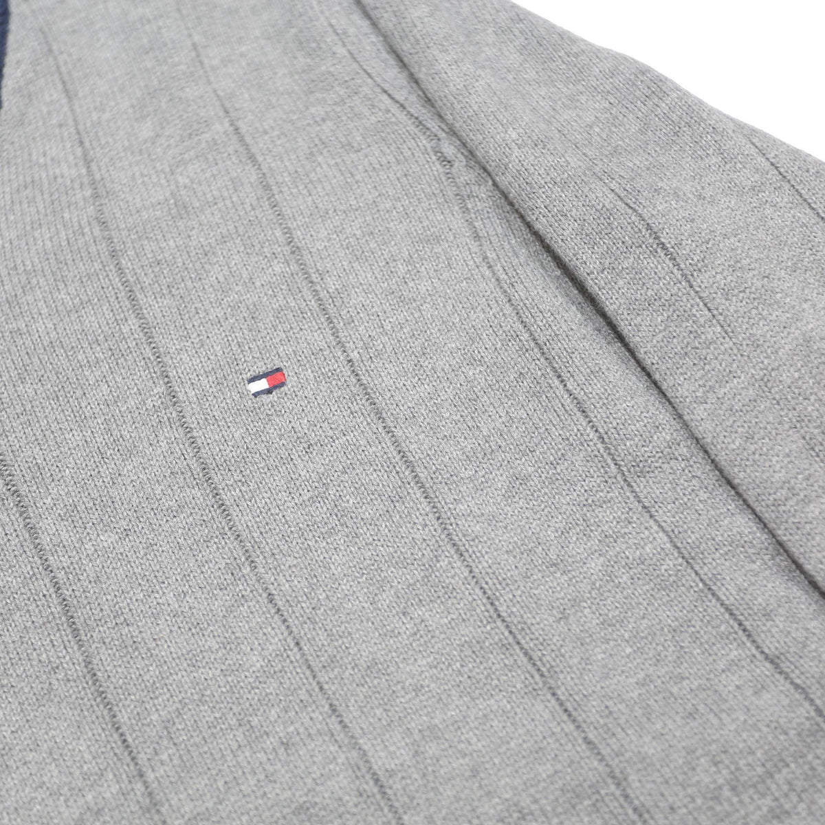 TOMMY HILFIGER Mens Grey Patterned Jumper V-Neck Basic Knit M Cotton Casual