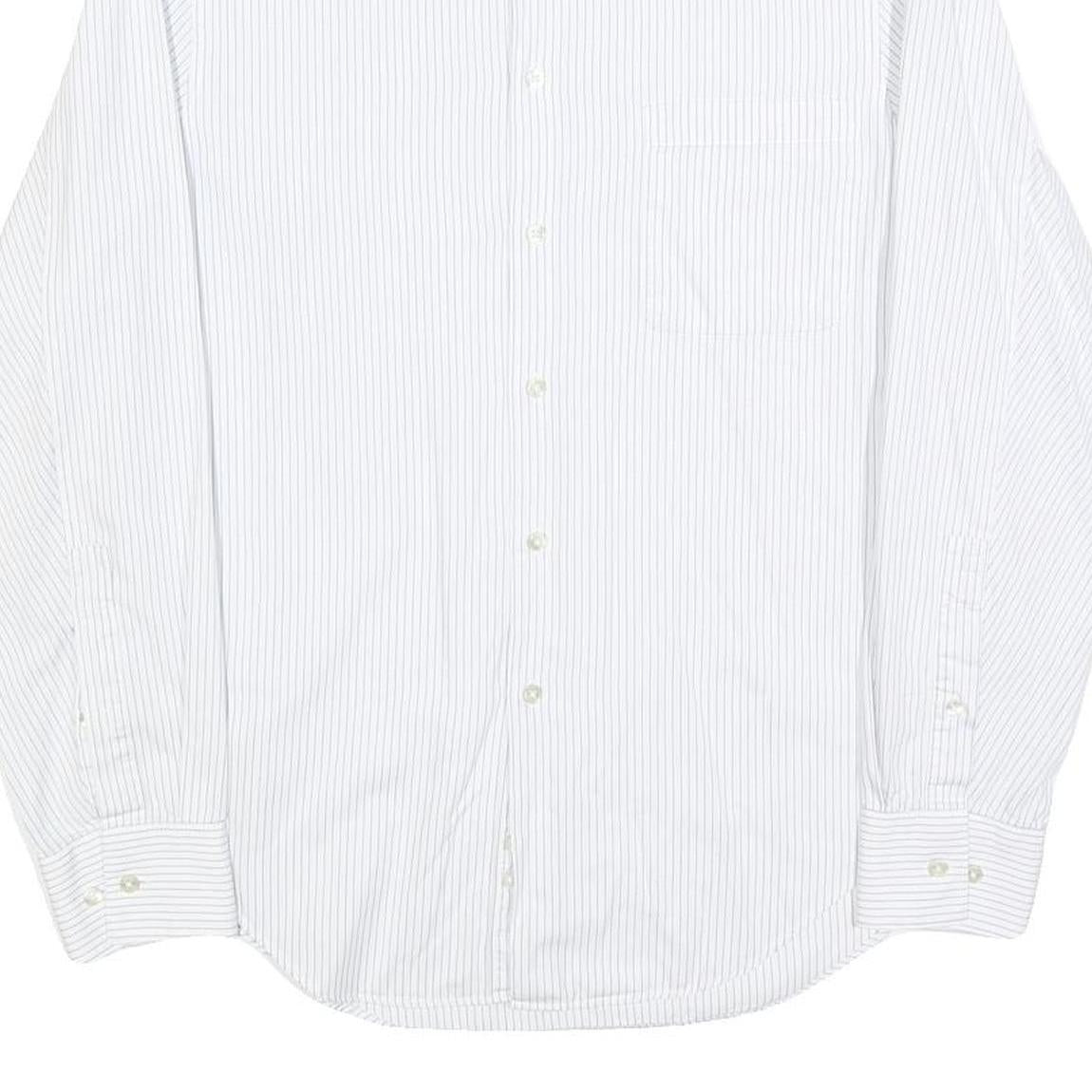CALVIN KLEIN Mens White & Grey Pinstripe Shirt M Formal Cotton Blend Long Sleeve