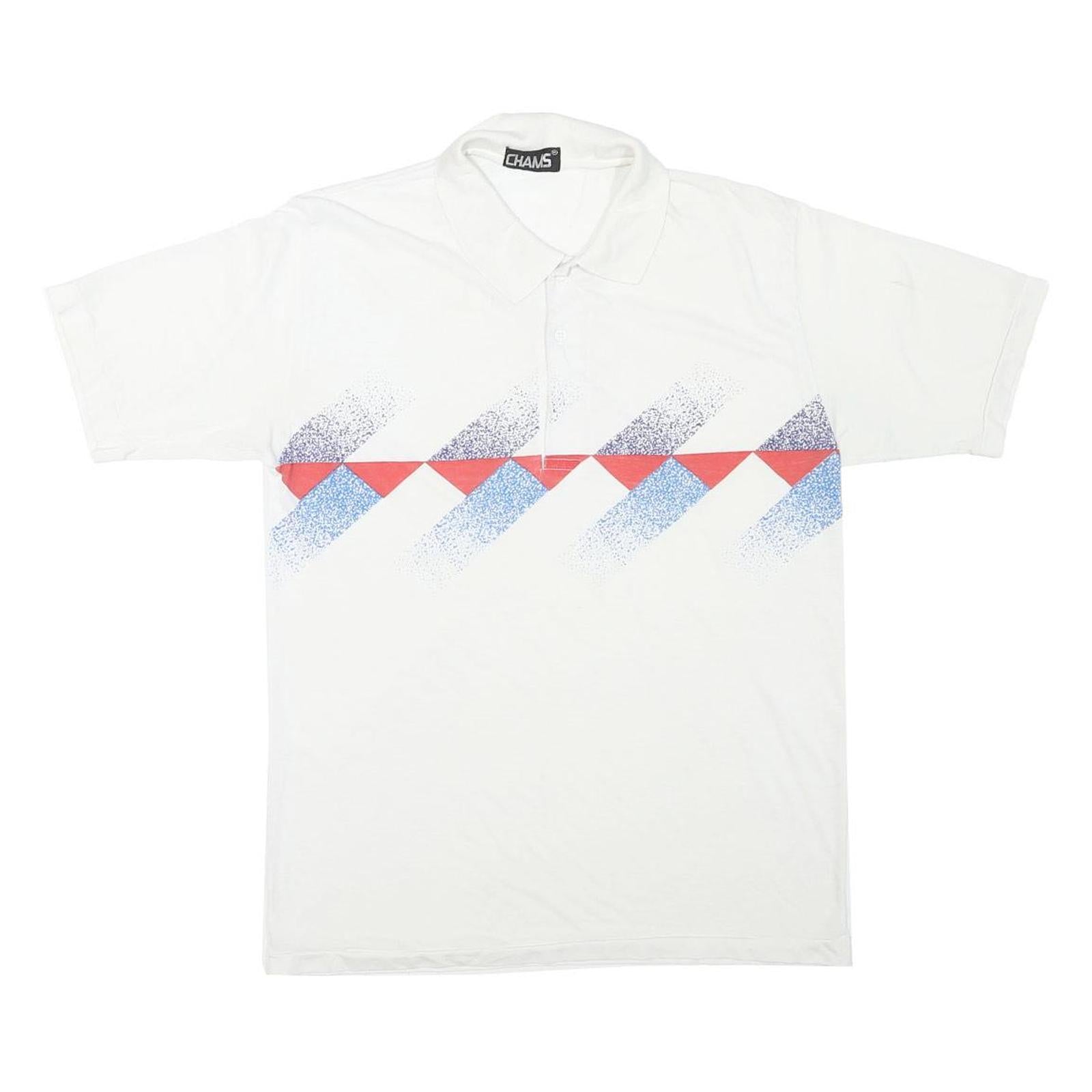 CHAMAS Mens White Polo Short Sleeve Geometric S Cotton Blend Casual Shirt