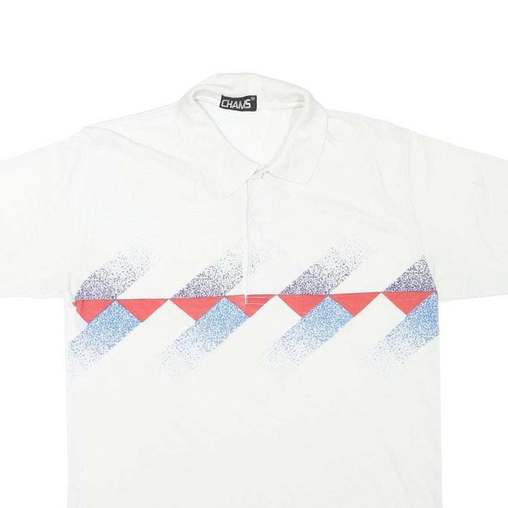 CHAMAS Mens White Polo Short Sleeve Geometric S Cotton Blend Casual Shirt
