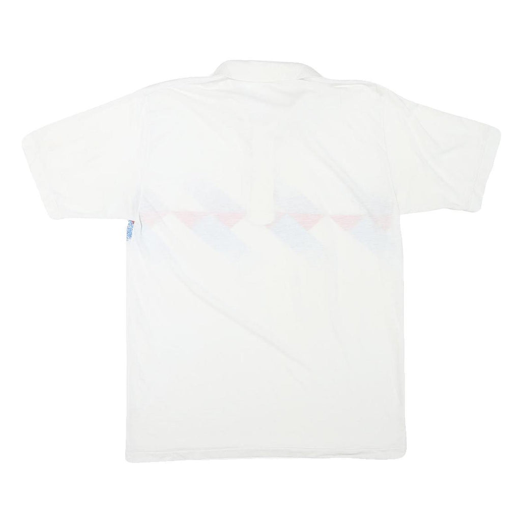 CHAMAS Mens White Polo Short Sleeve Geometric S Cotton Blend Casual Shirt