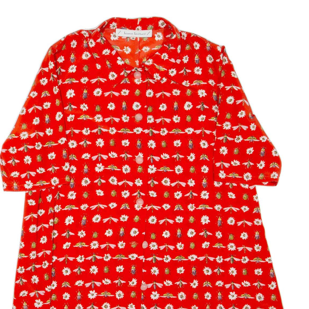 LISETTE LEUTHARD Womens Shirt Dress Orange Floral Short Sleeve Knee Length L