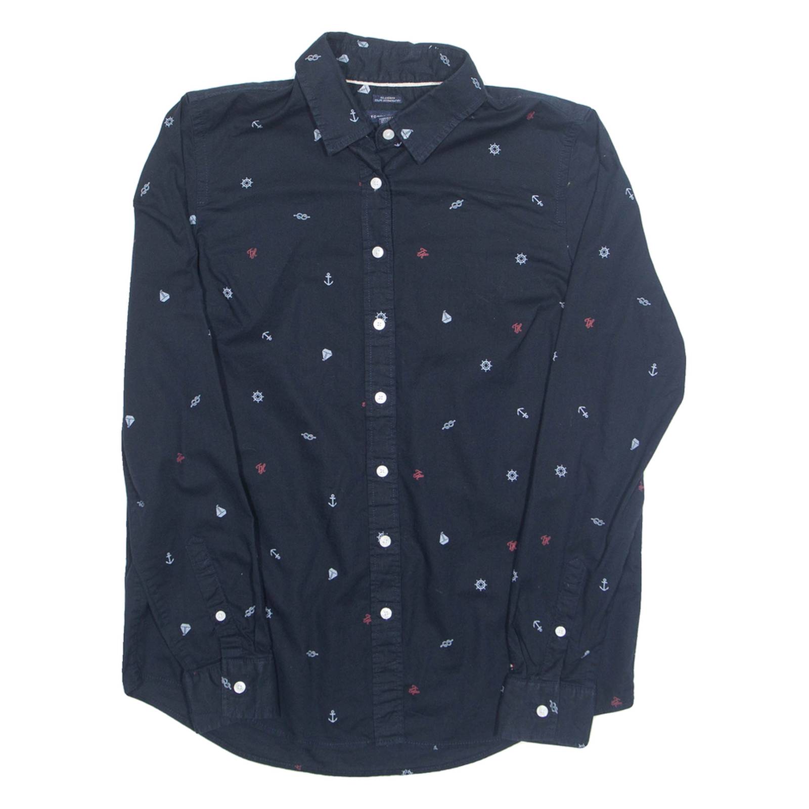 TOMMY HILFIGER Anchor Womens Shirt Blue Crazy Pattern Long Sleeve XS