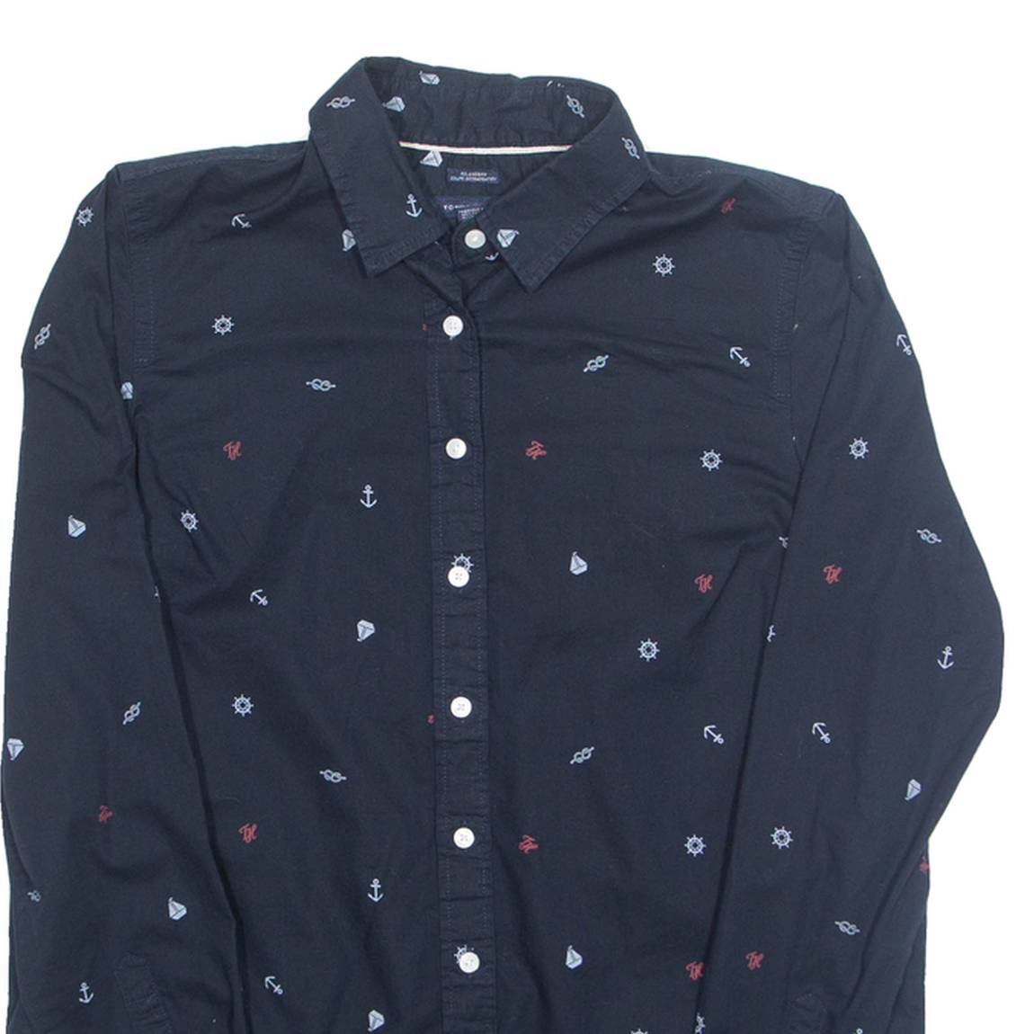 TOMMY HILFIGER Anchor Womens Shirt Blue Crazy Pattern Long Sleeve XS