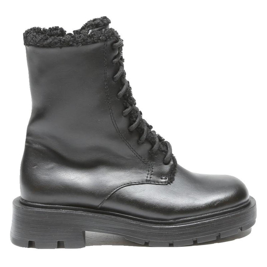 CHARLES & KEITH Womens Black Leather Lace-Up Ankle Boots UK 3 Winter Warm