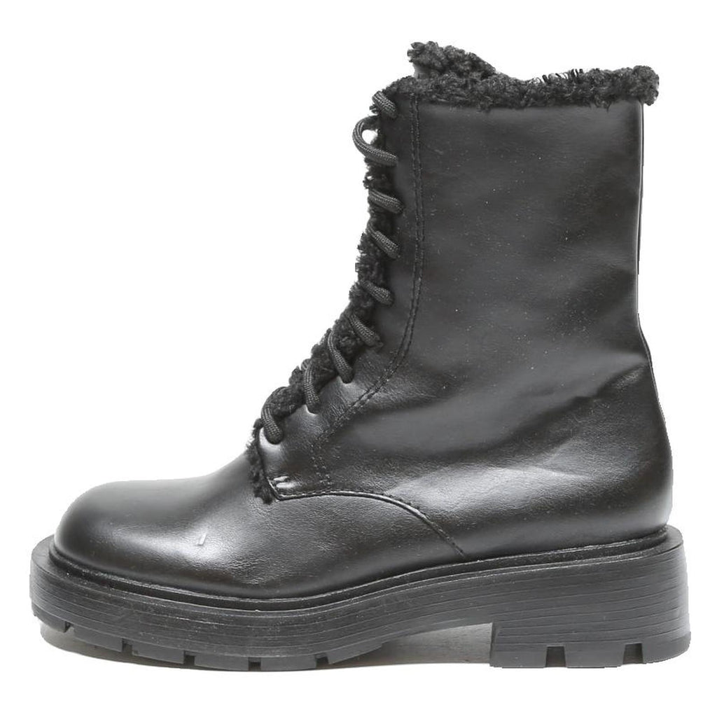 CHARLES & KEITH Womens Black Leather Lace-Up Ankle Boots UK 3 Winter Warm