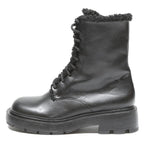 CHARLES & KEITH Womens Black Leather Lace-Up Ankle Boots UK 3 Winter Warm