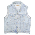 ANNE KLEIN Womens Light Blue Denim Sleeveless Jacket M Cotton Button Front