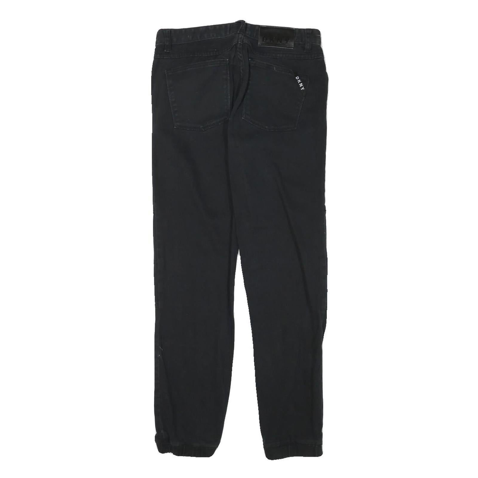 DKNY Womens Cotton Blend Black Slim Tapered Trousers W28 L27 Stylish Casual Zip
