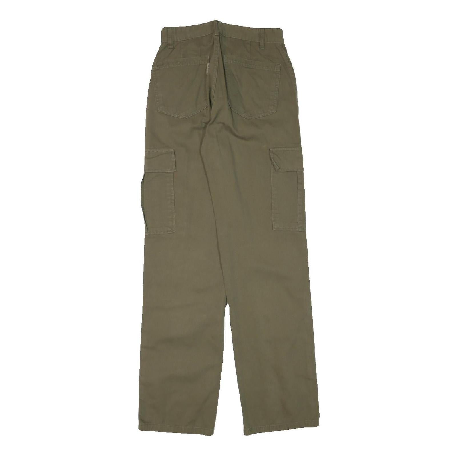 STR Mens Cotton Blend Khaki Relaxed Straight Leg Trousers W26 L31 Casual Zip