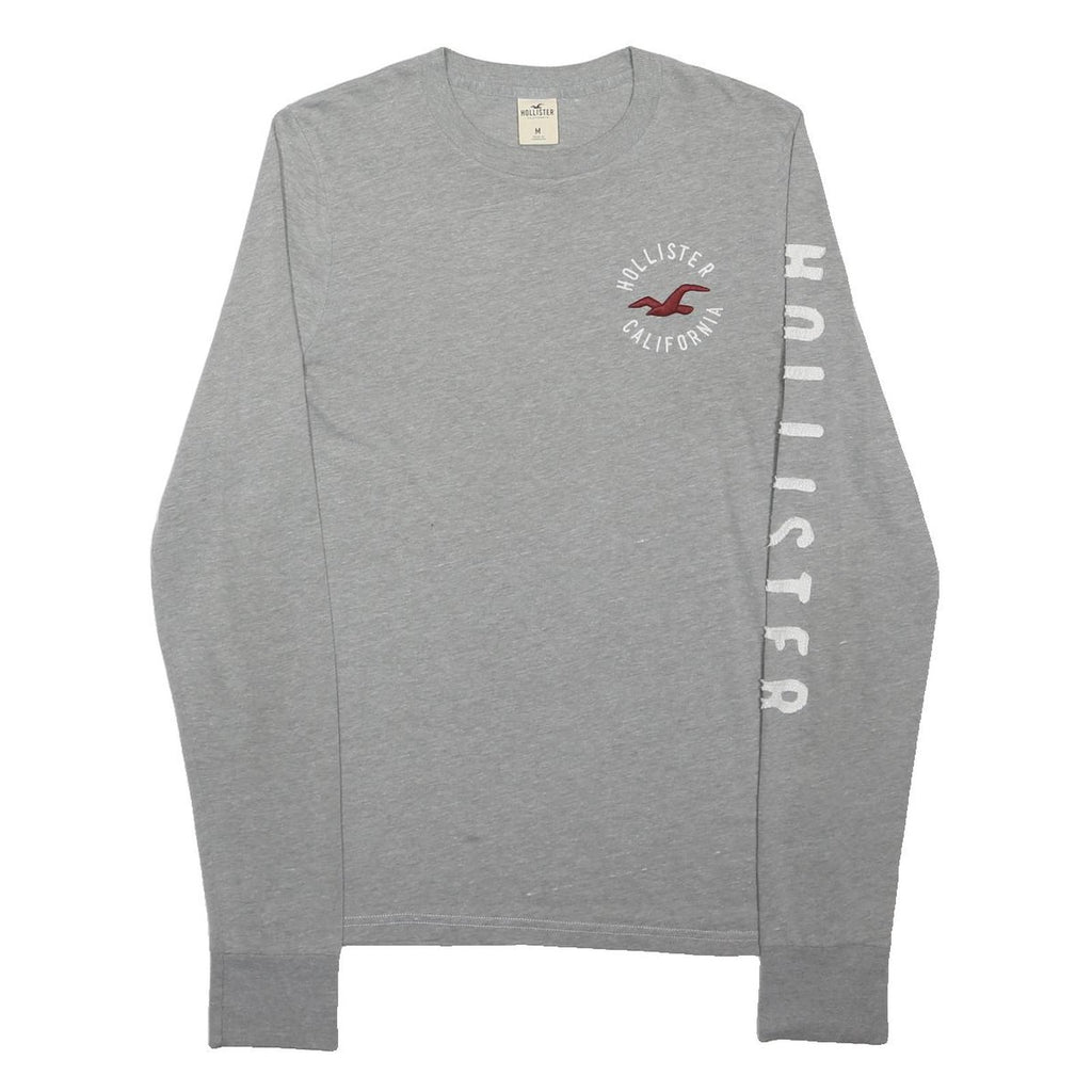 HOLLISTER Mens Grey Long Sleeve Crew Neck T-Shirt M Logo Print Cotton Blend