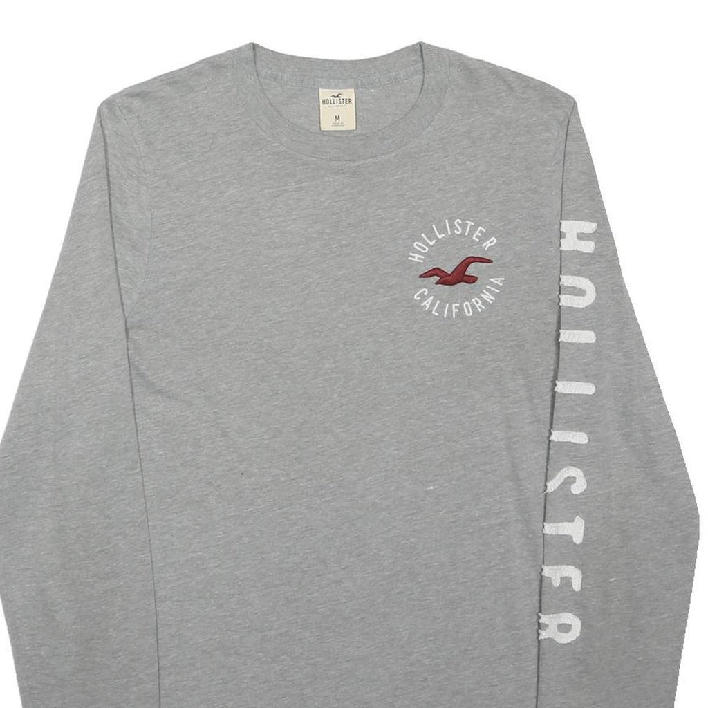 HOLLISTER Mens Grey Long Sleeve Crew Neck T-Shirt M Logo Print Cotton Blend