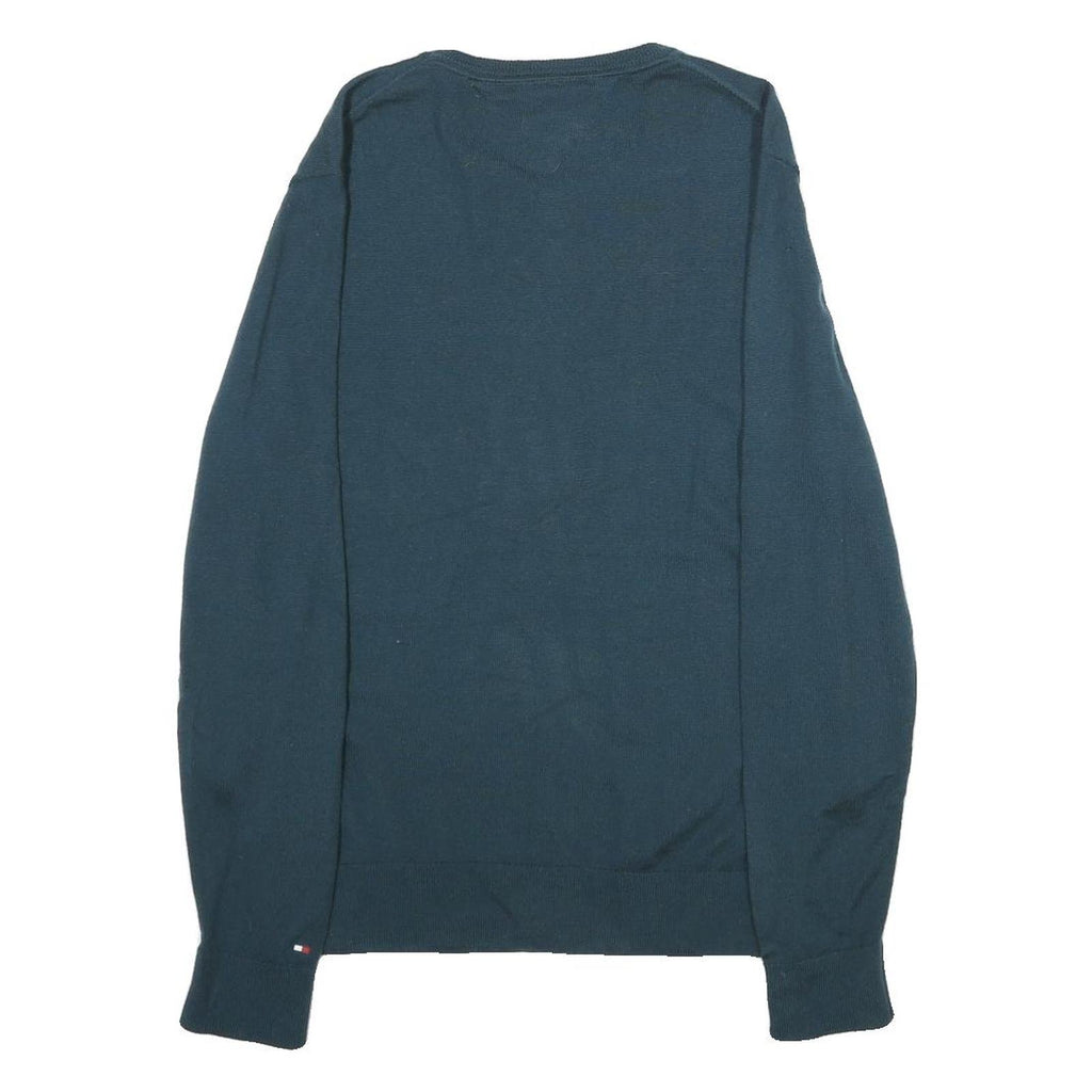 TOMMY HILFIGER Mens Blue Plain Wool Crew Neck Basic Knit Jumper M Classic