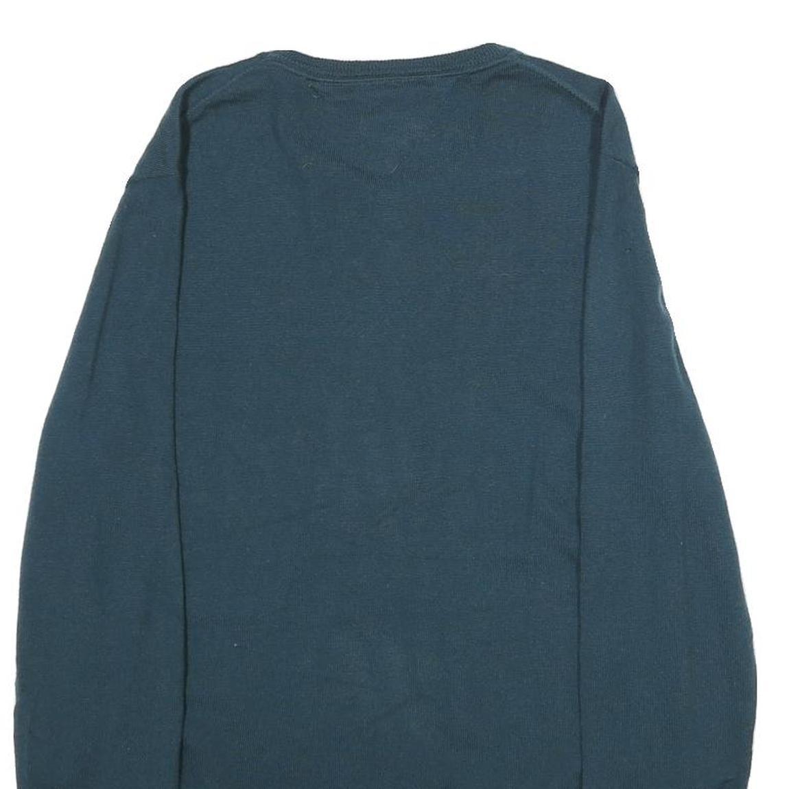 TOMMY HILFIGER Mens Blue Plain Wool Crew Neck Basic Knit Jumper M Classic