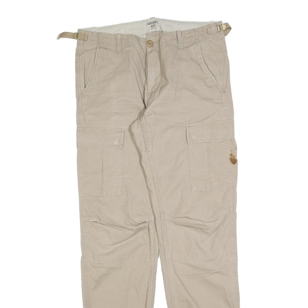 CARHARTT Mens Beige Regular Cargo Trousers W30 L32 Cotton Blend Zip Pocket