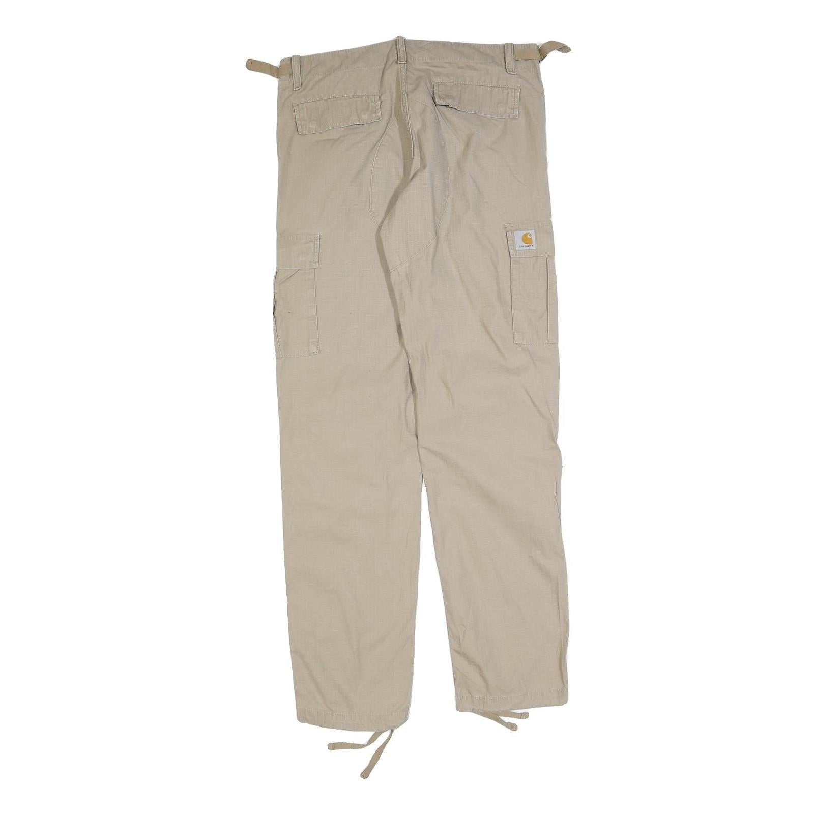 CARHARTT Mens Beige Regular Cargo Trousers W30 L32 Cotton Blend Zip Pocket
