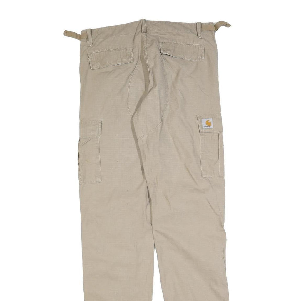 CARHARTT Mens Beige Regular Cargo Trousers W30 L32 Cotton Blend Zip Pocket