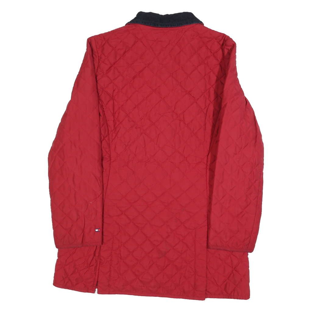 TOMMY HILFIGER Womens Red & Navy Quilted Jacket S Polyester Blend Button Closure