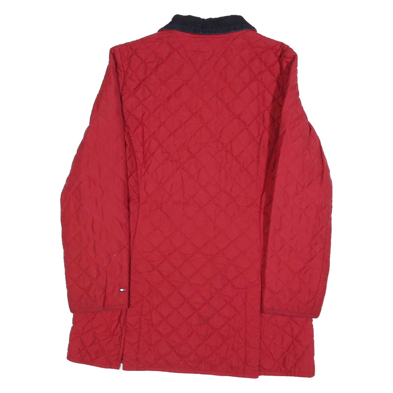 TOMMY HILFIGER Womens Red & Navy Quilted Jacket S Polyester Blend Button Closure