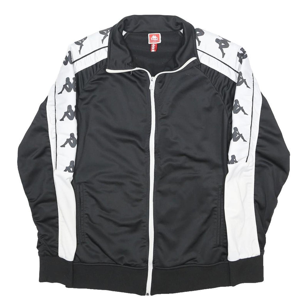 KAPPA Mens Black & White Track Jacket M Polyester Zip Athletic Sportswear