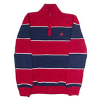CHAPS Mens Patterned Jumper Red Striped 1/4 Zip Tight Knit M