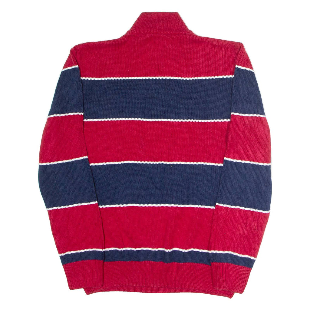 CHAPS Mens Patterned Jumper Red Striped 1/4 Zip Tight Knit M