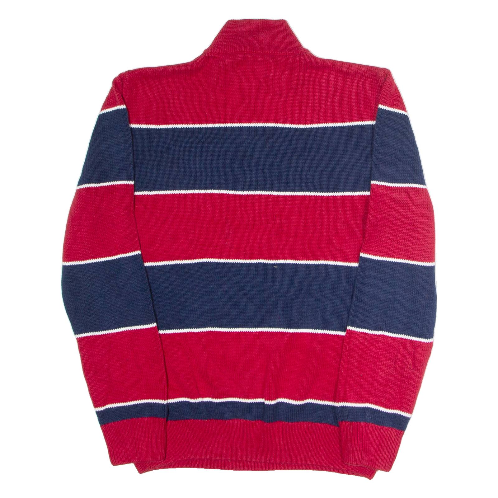 CHAPS Mens Patterned Jumper Red Striped 1/4 Zip Tight Knit M