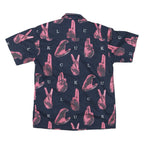 Mens Navy Blue & Pink Graphic Print Short Sleeve Shirt L Casual Stylish