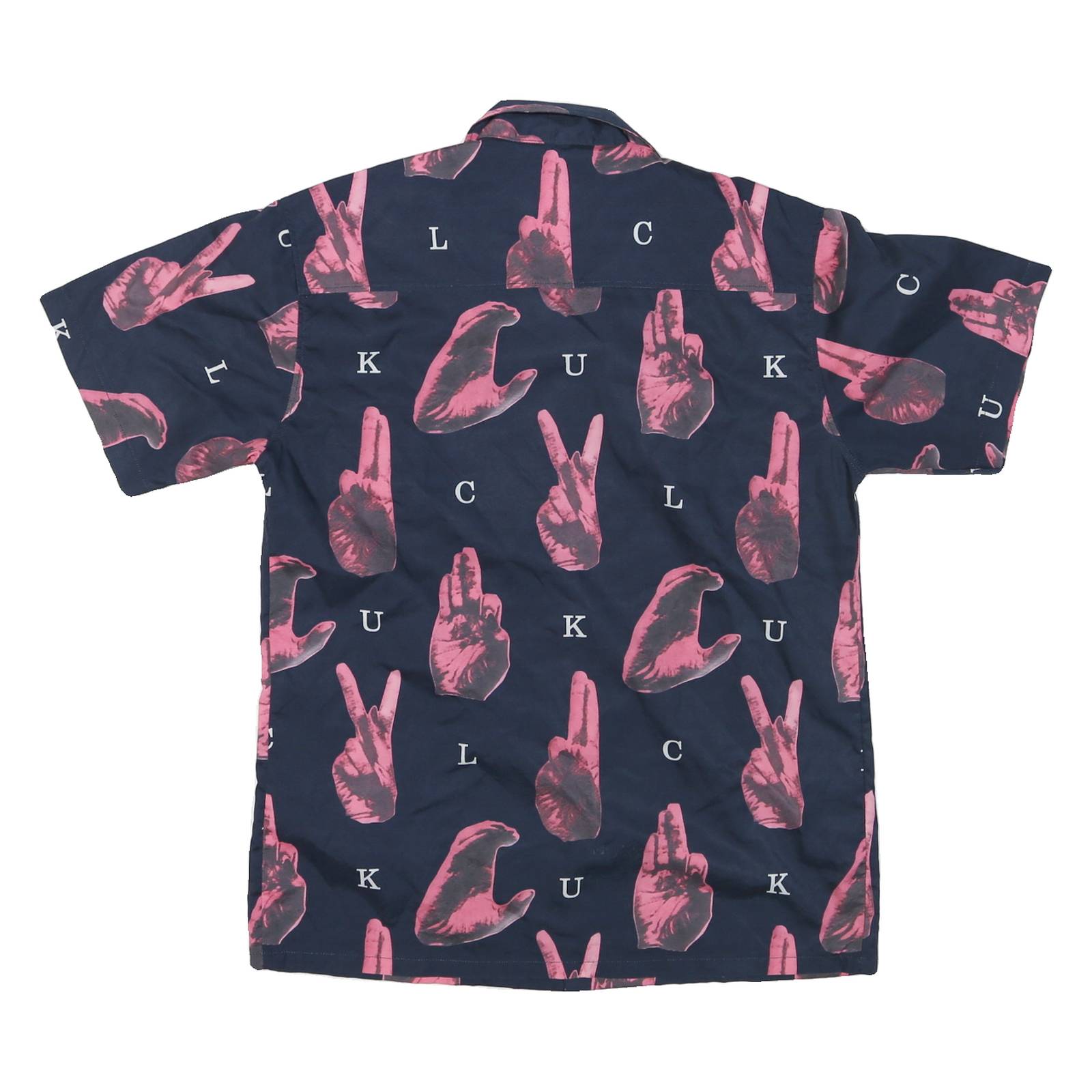 Mens Navy Blue & Pink Graphic Print Short Sleeve Shirt L Casual Stylish