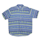 BEYELER Mens Blue & Green Patterned Cotton Blend Shirt XL Casual Summer Short