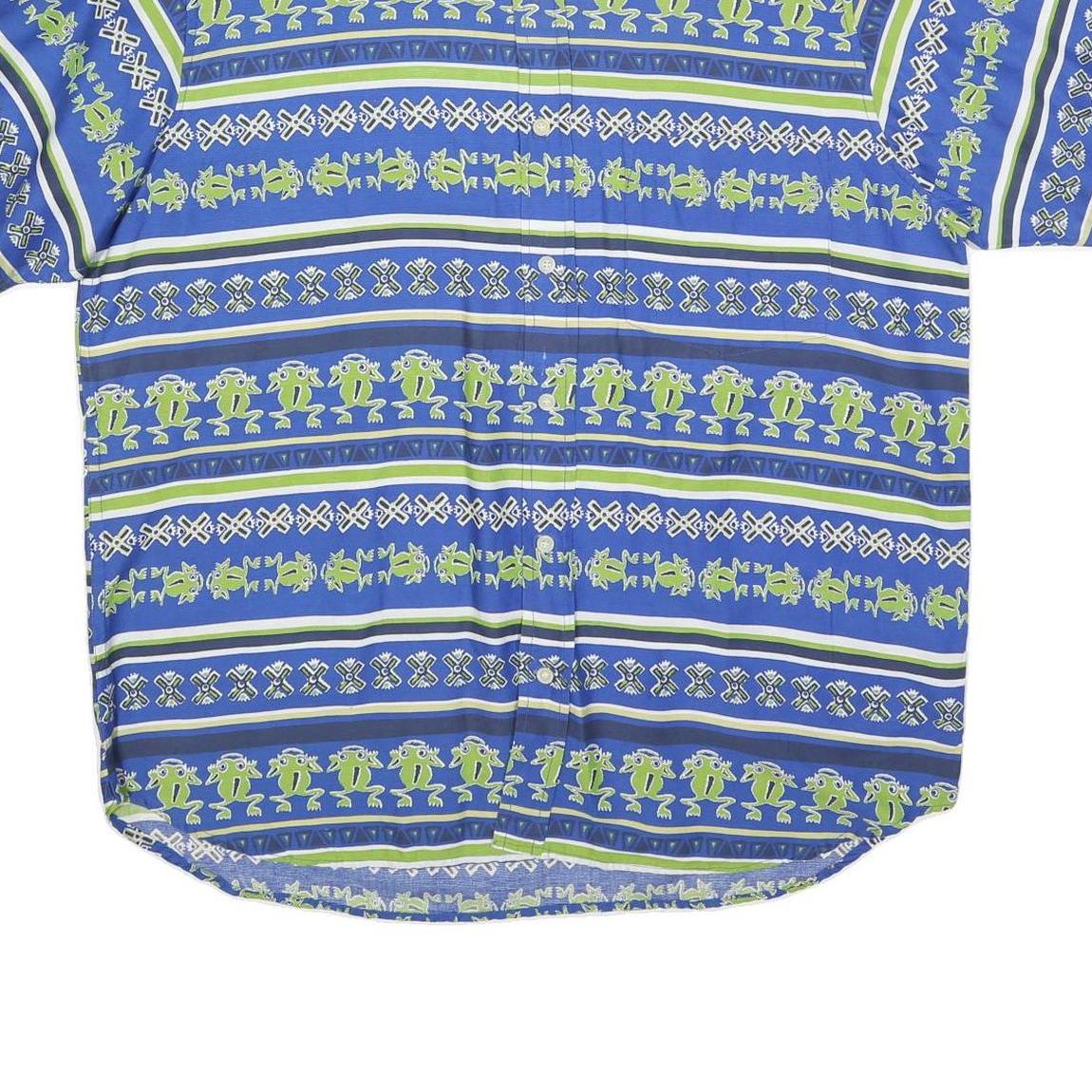 BEYELER Mens Blue & Green Patterned Cotton Blend Shirt XL Casual Summer Short