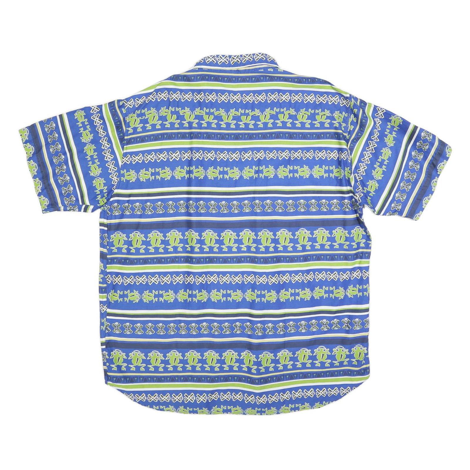 BEYELER Mens Blue & Green Patterned Cotton Blend Shirt XL Casual Summer Short