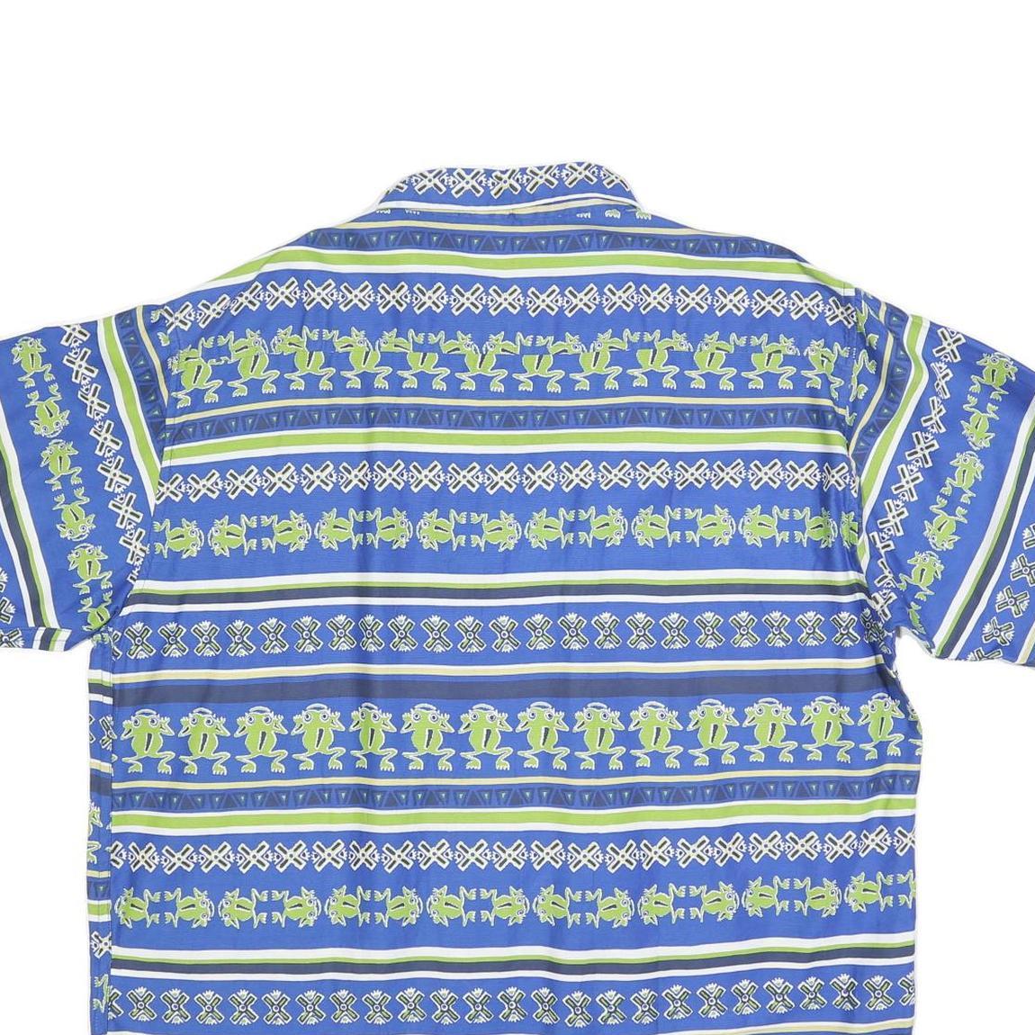 BEYELER Mens Blue & Green Patterned Cotton Blend Shirt XL Casual Summer Short