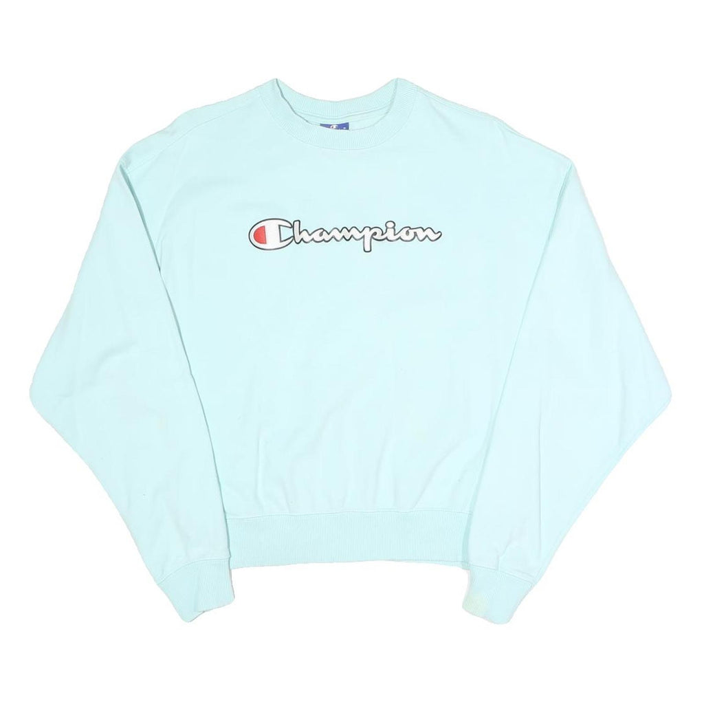 CHAMPION Womens Blue Crew Neck S Logo Embroidered Cotton Blend Sweatshirt