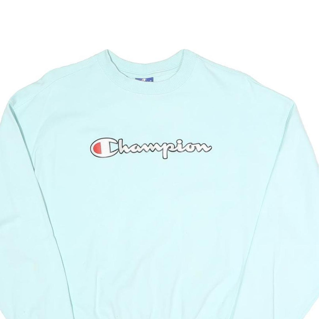 CHAMPION Womens Blue Crew Neck S Logo Embroidered Cotton Blend Sweatshirt