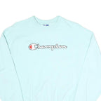 CHAMPION Womens Blue Crew Neck S Logo Embroidered Cotton Blend Sweatshirt