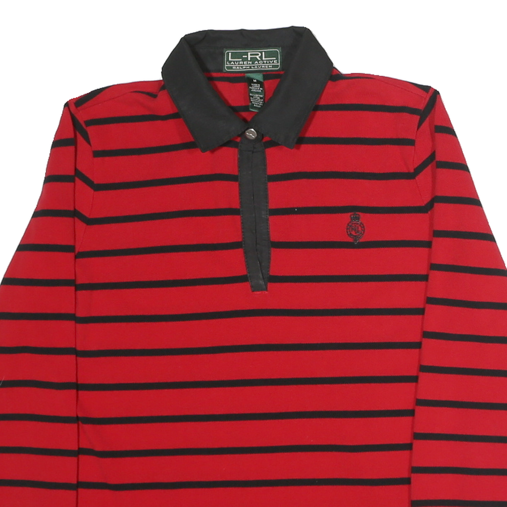LAUREN RALPH LAUREN Womens Red & Black Stripe Long Sleeve Cotton Polo Shirt M
